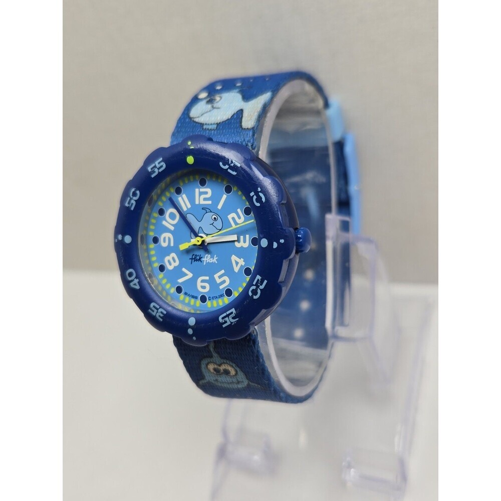 Vintage Flik Flak Swatch Kids Fish Blue Aluminum Watch Swiss Ocean New Battery - Picture 2 of 10